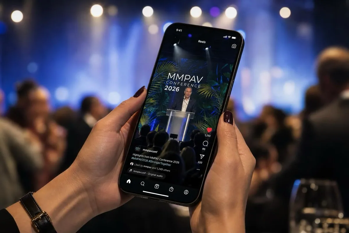 Camera capturing a high-energy conference keynote moment for a highlight reel