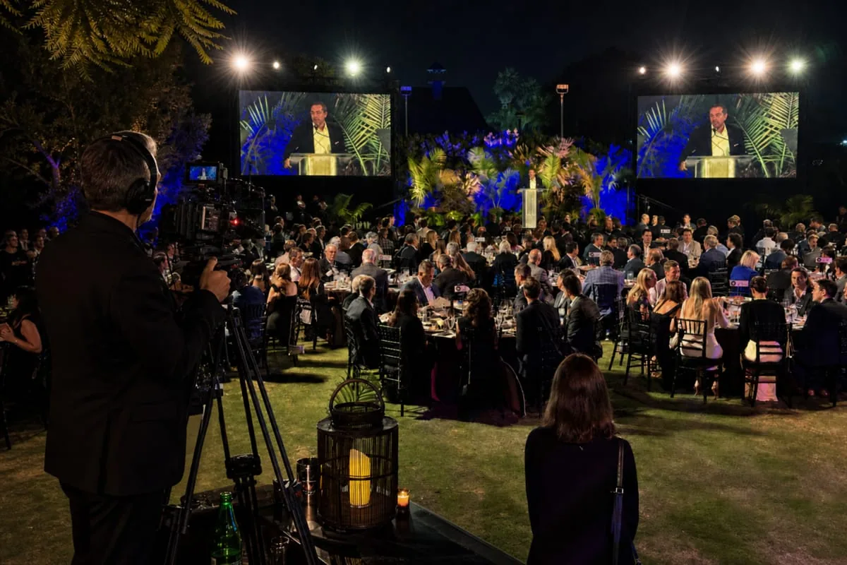 On-camera corporate interview being recorded at an event for a video podcast